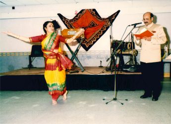 Dr Geetha Upadhyaya & Dr Shripati Upadhyaya - founders of Kala Sangam in an early performance at Carlisle Business Centre